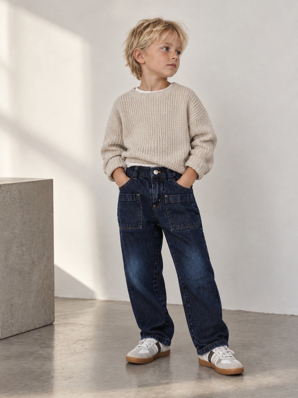 Zara Boys 4-5 Dark Wash Cargo Jeans 110 Utility Carpenter Denim